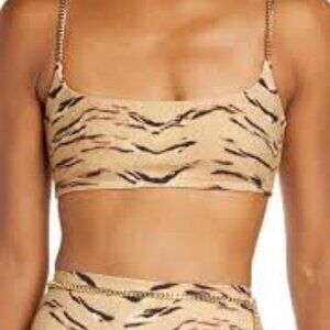 Weworewhat Animal Print Bra with Gold Chain Straps